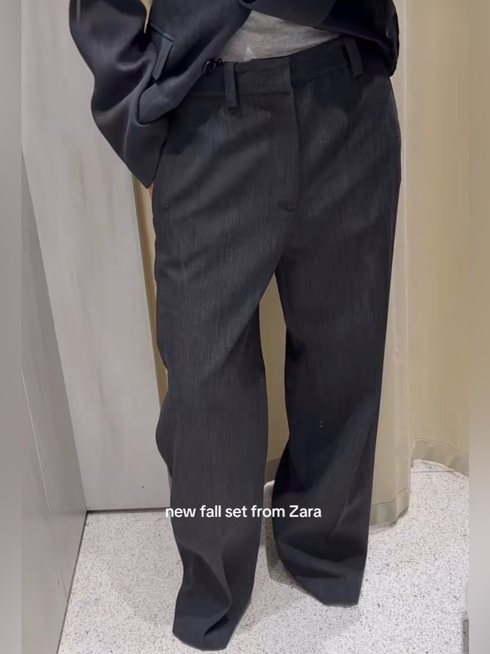 ZARA Collection Grey Wool Blend Textured Loose Fit Trouser